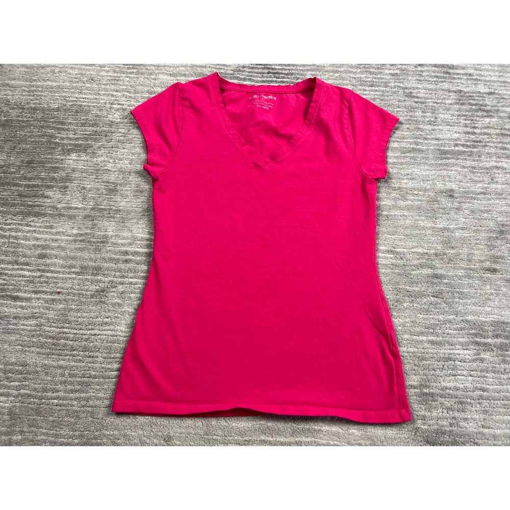Moral Society T-Shirt Womens L Pink V-Neck Short Sleeve Slim Fit Basic Solid